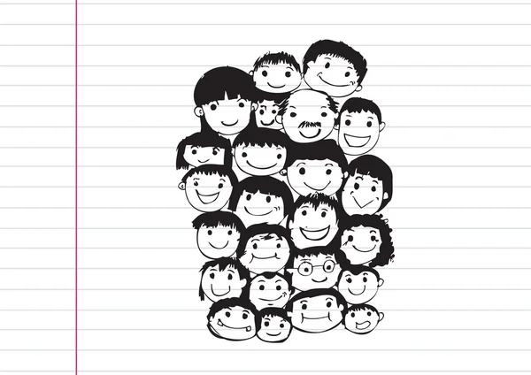 Face people sketch Crowd of funny peoples — Stock Vector