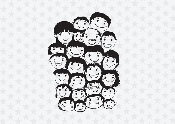 Face people sketch Crowd of funny peoples — Stock Vector