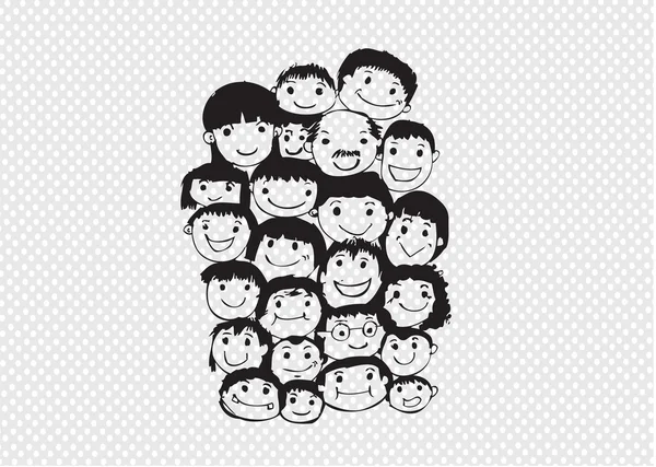 Face people sketch Crowd of funny peoples — Stock Vector