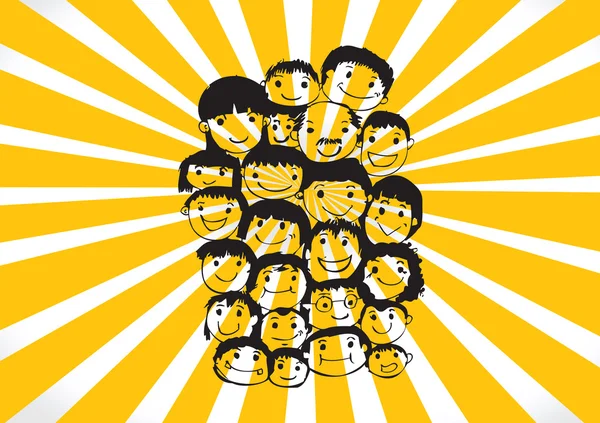 Face people sketch Crowd of funny peoples — Stock Vector