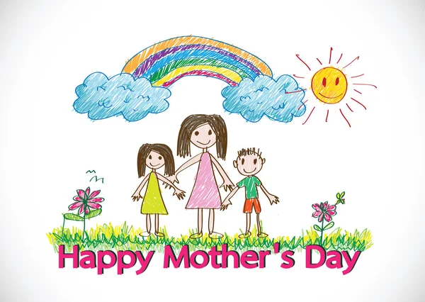 Feliz mãe cartão de dia com desenhos animados familiares em ilustração —  Vetores de Stock