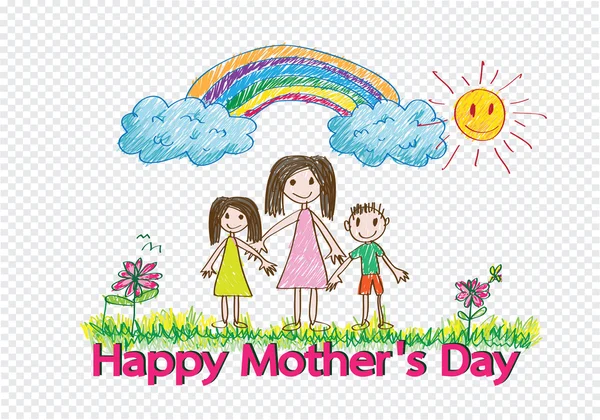 Tarjeta feliz día de las madres con dibujos animados familiares en la ilustración — Vector de stock