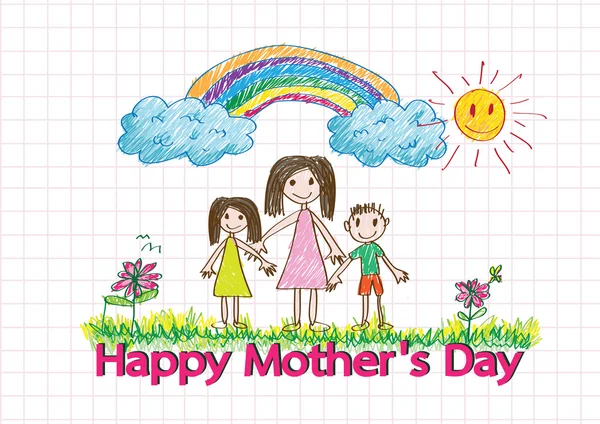 Tarjeta feliz día de las madres con dibujos animados familiares en la ilustración — Archivo Imágenes Vectoriales