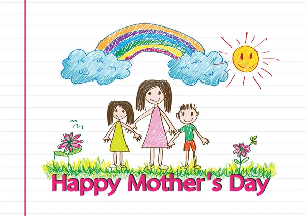 Happy mothers day card with family cartoons in illustration — Stock Vector