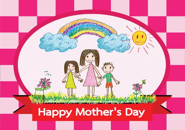 Glückliche Muttertagskarte mit Familie Cartoons in Illustration — Stockvektor