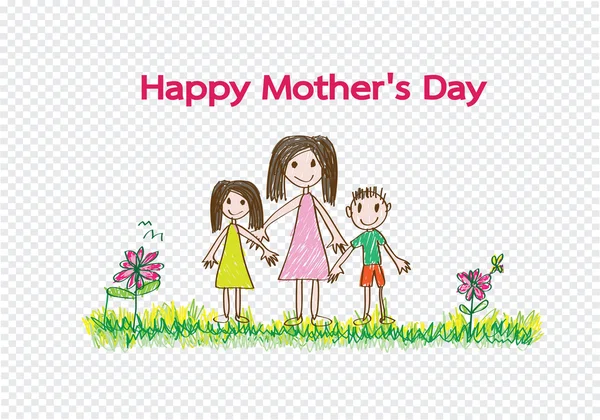 Šťastné matky den karta s rodinnou karikatury v obrázku — Stockový vektor