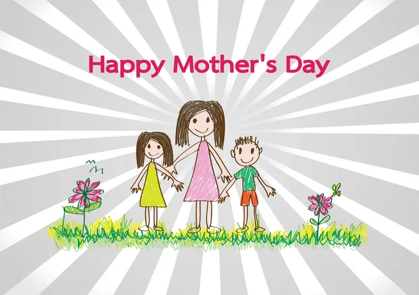 Happy mothers day card with family cartoons in illustration — Stock Vector