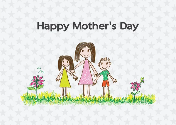 Glad mödrar dag-kort med familj cartoons i illustration — Stock vektor