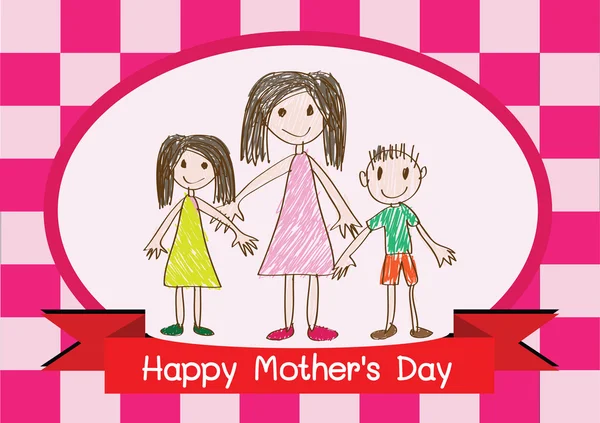 Gelukkig moeders dag kaart met familie cartoons in afbeelding — Stockvector