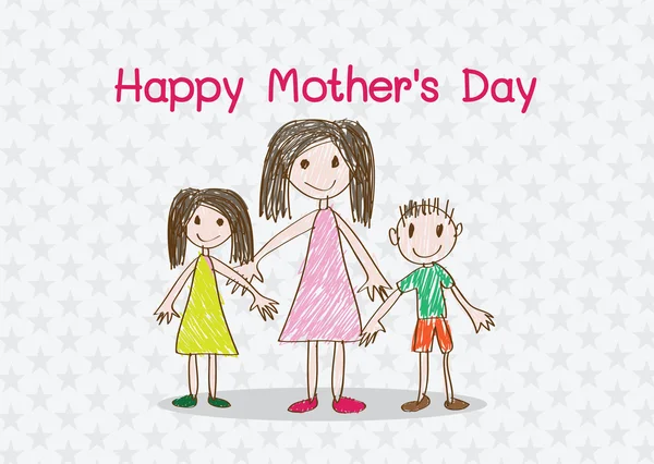 mutlu anneler günü kartı ile resimde aile çizgi film