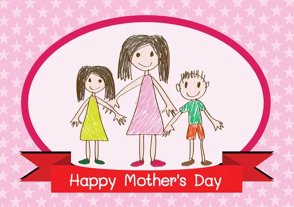 Glückliche Muttertagskarte mit Familie Cartoons in Illustration — Stockvektor