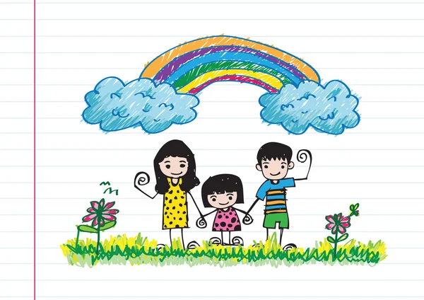 Kids drawing happy family picture — Stock Vector