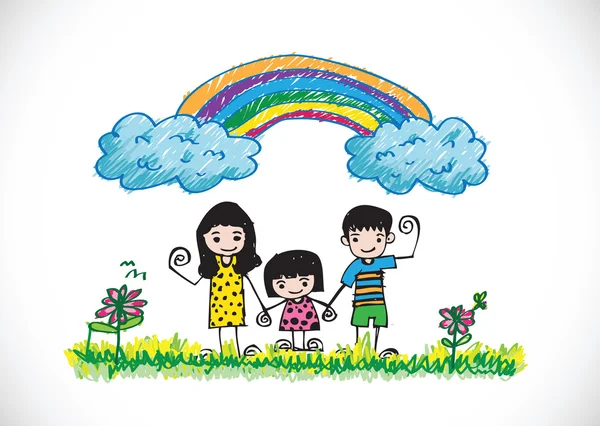 Kinderen tekenen gelukkig familie beeld — Stockvector