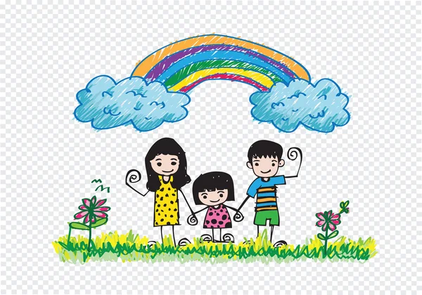 Děti kreslí šťastný rodinný obrázek — Stockový vektor