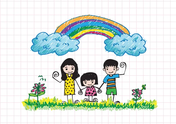 Kinderen tekenen gelukkig familie beeld — Stockvector
