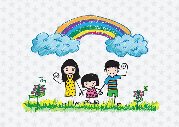 Діти малюють щасливу сімейну картину — стоковий вектор