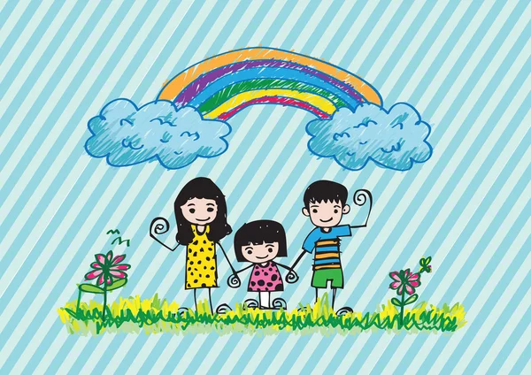 Bambini disegno felice immagine di famiglia — Vettoriale Stock