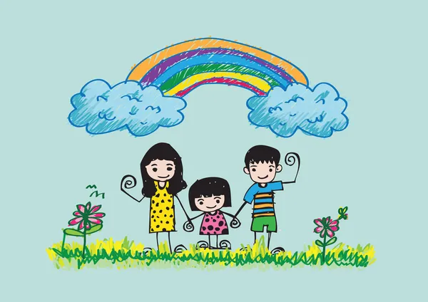 Kids drawing happy family picture Vector Graphics