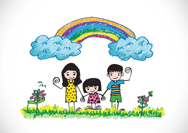 Kids drawing happy family picture Royalty Free Stock Vectors