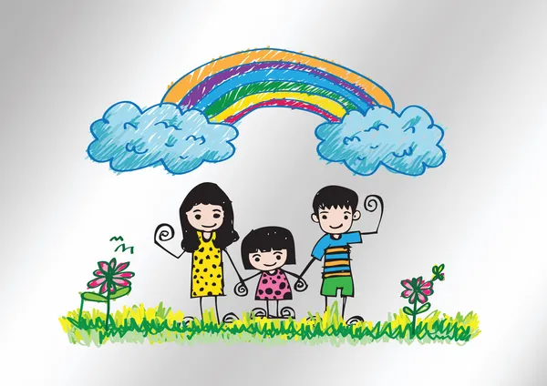 Kids drawing happy family picture Royalty Free Stock Illustrations