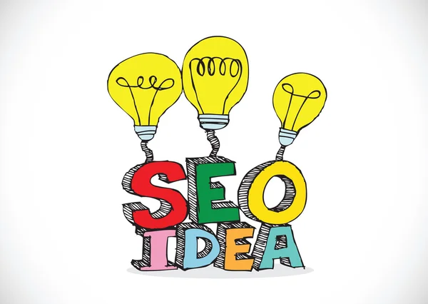 Bombilla SEO Idea Diseño de concepto de optimización de motores de búsqueda — Vector de stock