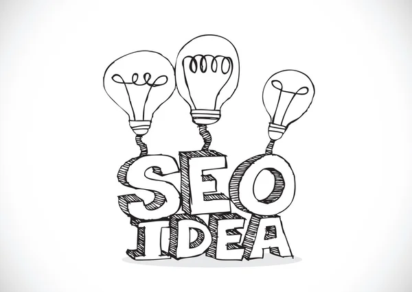 Ampoule SEO Idea Conception de concept d'optimisation des moteurs de recherche — Image vectorielle