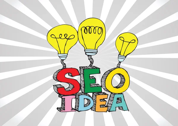 Ampoule SEO Idea Conception de concept d'optimisation des moteurs de recherche — Image vectorielle