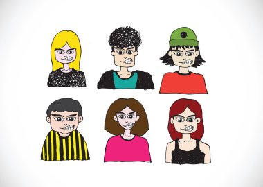 set el çizimi illüstrasyon karikatür yüzler