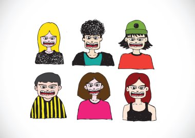set el çizimi illüstrasyon karikatür yüzler