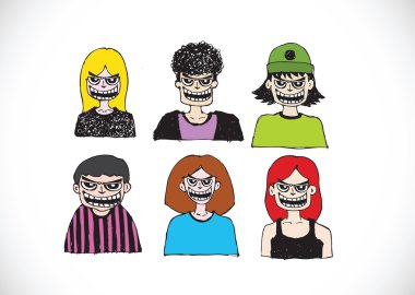 set el çizimi illüstrasyon karikatür yüzler