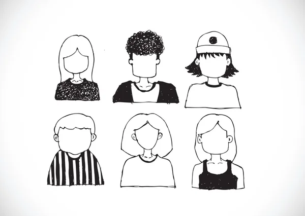 Visages de dessins animés Illustration de dessin à la main — Image vectorielle