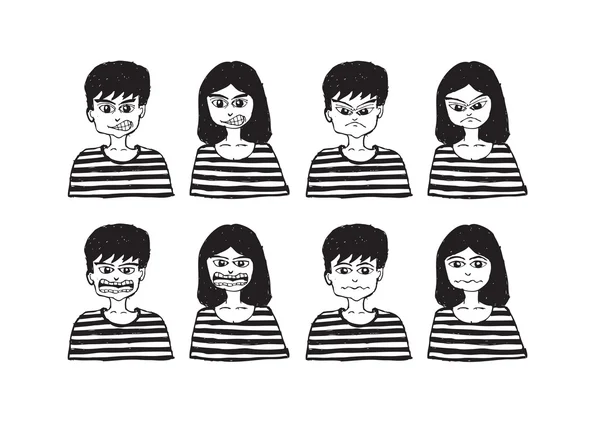 Définir diverses émotions personnes visages de bande dessinée — Image vectorielle