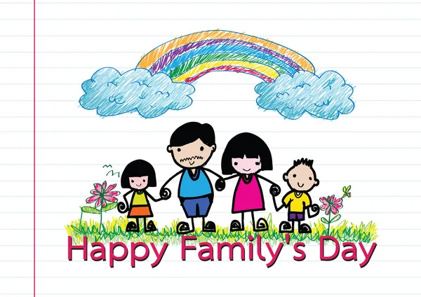 Dia da família feliz pai, mãe, filho, projeto da ideia da menina —  Vetores de Stock