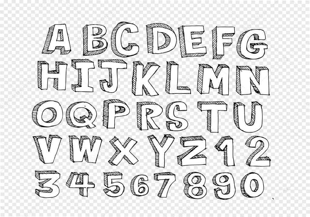 Hand drawn letters font written with a pen