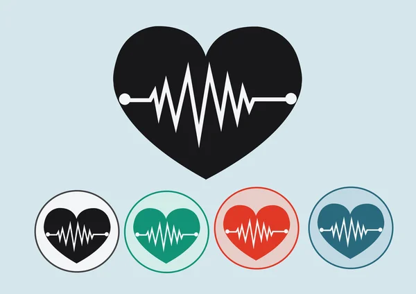 Icone con onde cardiache — Vettoriale Stock