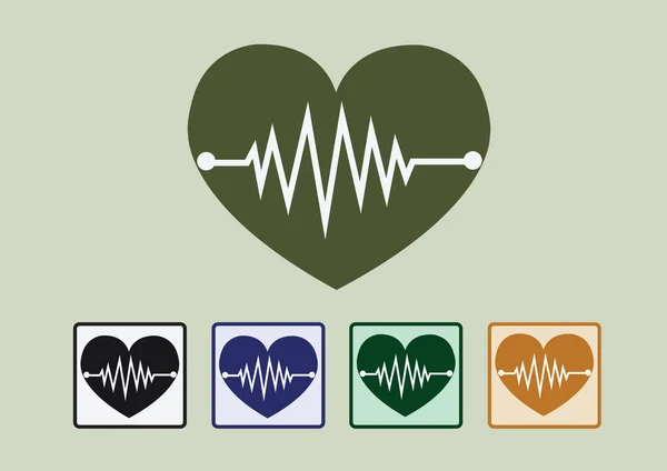 Icone con onde cardiache — Vettoriale Stock