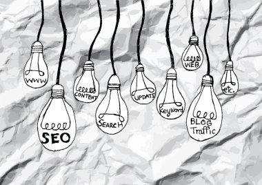 SEO fikir seo arama motoru optimizasyonu buruşuk kağıt üzerinde