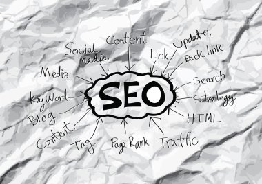 SEO fikir seo arama motoru optimizasyonu buruşuk kağıt üzerinde