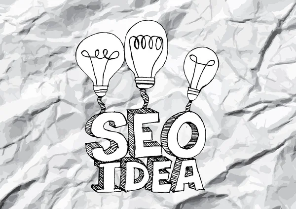 アイデア seo 検索エンジン最適化の seo しわくちゃの紙の上 — ストックベクタ