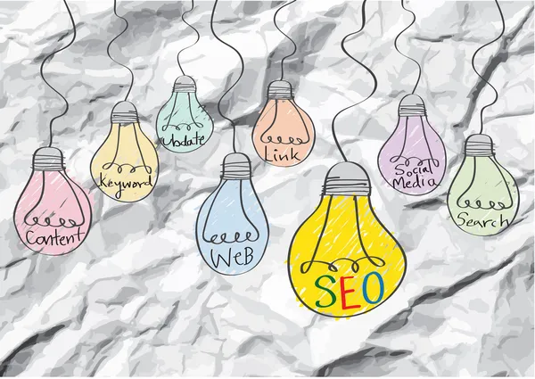 Seo Idea SEO Ottimizzazione per i motori di ricerca su carta sgualcita — Vettoriale Stock