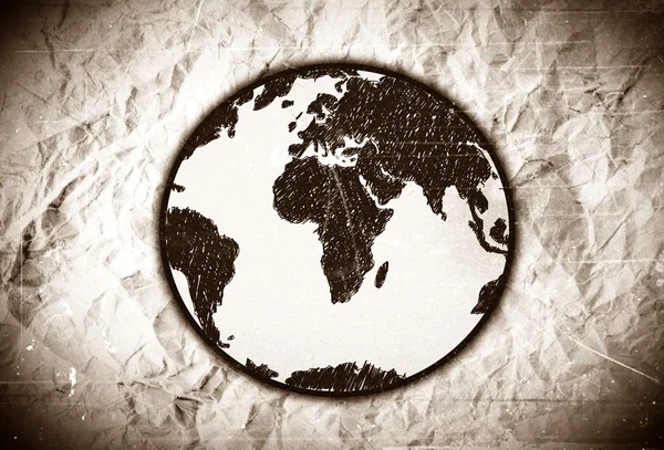 Ícones de terra globo temas ideia design em papel amassado — Fotografia de Stock
