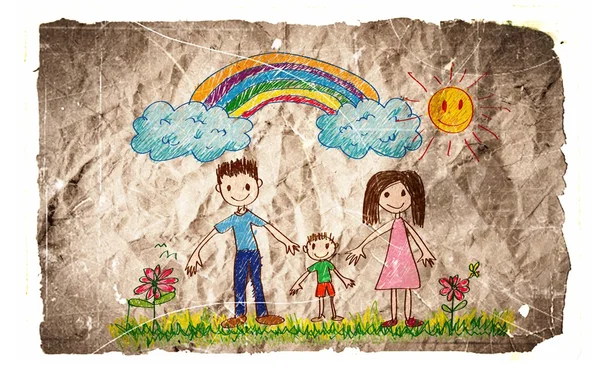 しわくちゃの紙の上の子供の図面のアイデア設計 — ストック写真