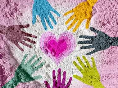 renkli siluet çimento duvar dokusu arka plan desi üzerinde eller