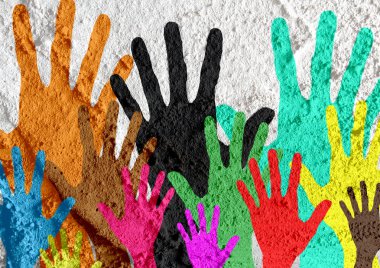 colorful silhouette hands on Cement wall texture background desi clipart