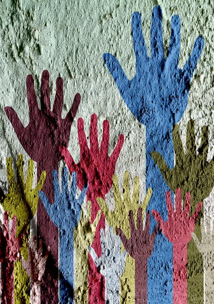 Colorido silueta manos en pared de cemento textura fondo desi —  Fotos de Stock