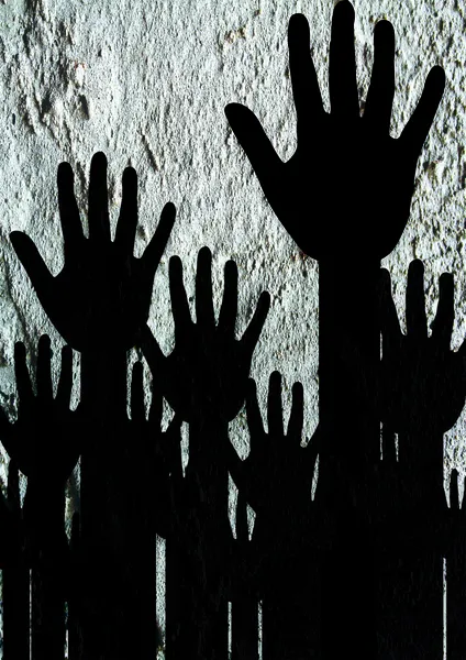 Colorido silueta manos en pared de cemento textura fondo desi —  Fotos de Stock