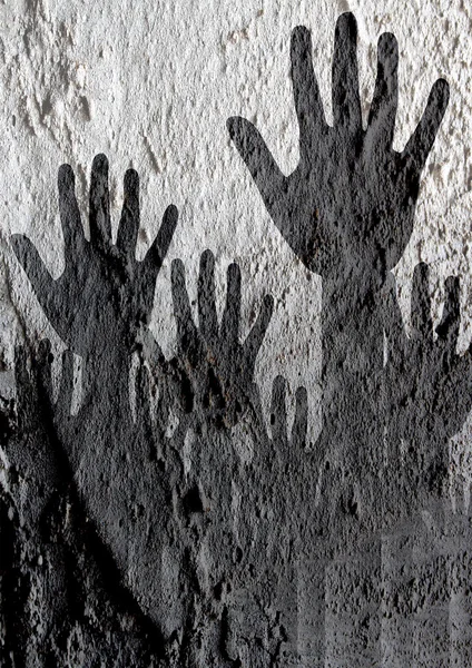 Colorido silueta manos en pared de cemento textura fondo desi — Foto de Stock