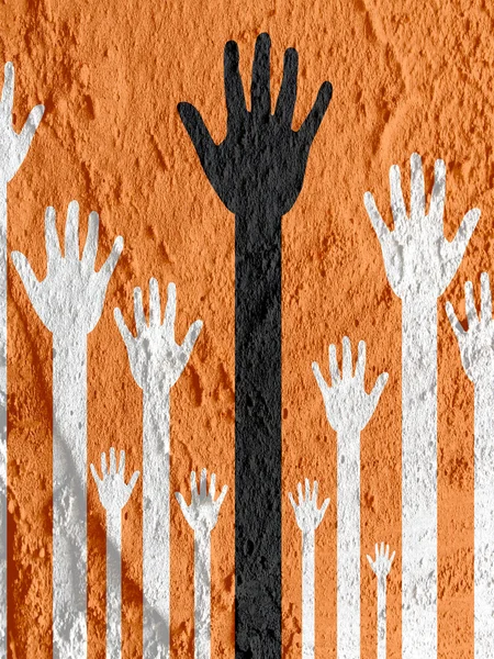 Colorful silhouette hands on Cement wall texture background desi — Stock Photo, Image