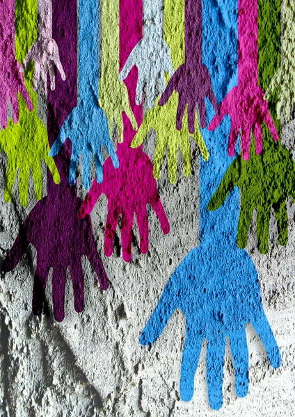 Colorful silhouette hands on Cement wall texture background desi — Stock Photo, Image