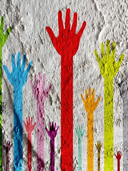 Színes sziluettje kezét cement fal textúra háttér Dezső — Stock Fotó